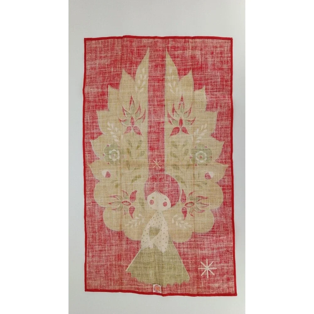 Vintage 60s Chuck Gruen Christmas Angel Linen Tea Towel Fallani Cohn MCM